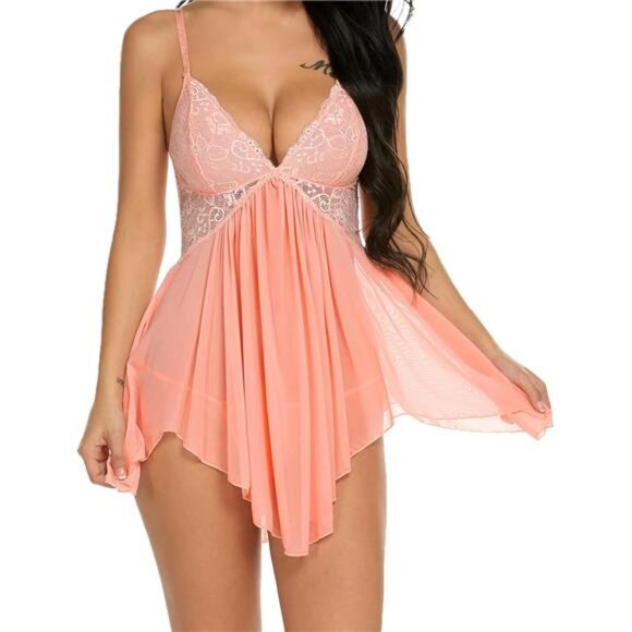 Babydoll V Neck Sexy Sleepwear Strap Chemise